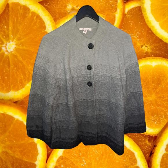 JM Collection Gray to Black Transition 1/2 Button 100% Cotton Sweater Size Large - Picture 1 of 5